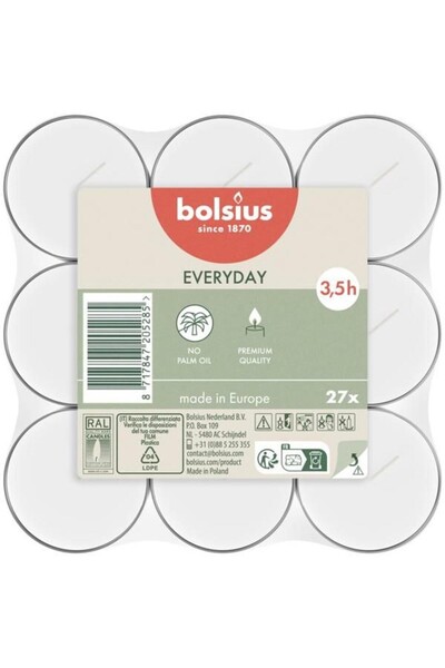 Bolsius Set 3 x Lumanari Pastila ED, 3.5 Ore, 27 Bucati,