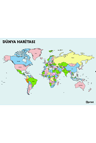 rprint Renkli Dünya Haritası Çocuk ve Okul Eğitici Poster Tablo 135 gr - Öğre...