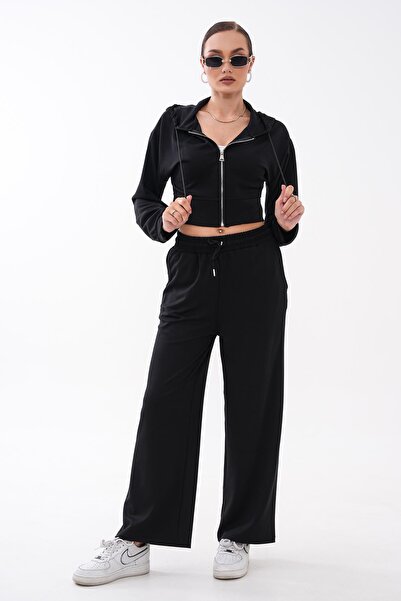 ŞİMAL Women's Zipper Detailed Hooded Modal Set 265055 -