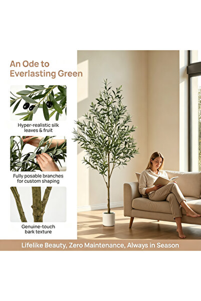 BESTONE 152cm 5FT Artificial Olive Tree with White Planter Pot Adjustable Bra...