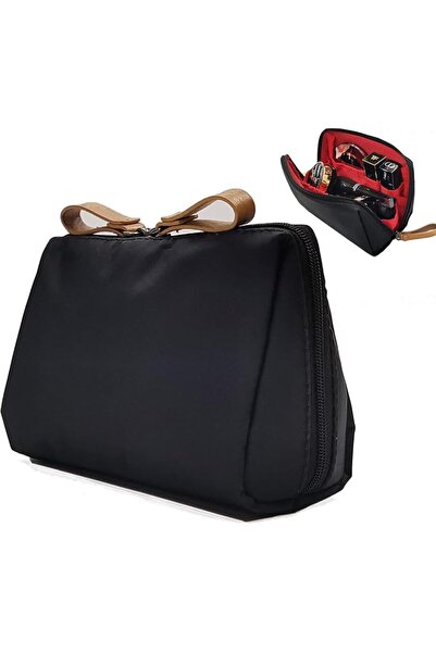 KASTWAVE Travel Makeup Bag, Mini Portable Handbag with 4 Divider and Zippers,...