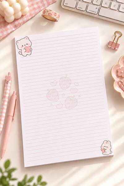 Mindpad A4 Kawaii Sweet Berry Notepad – 50 Yaprak Çilek Temalı Pembe Çizgili ...
