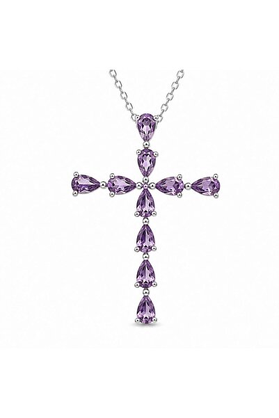 craftmystic 925 silver necklace with natural amethyst faceted cross - peace a...