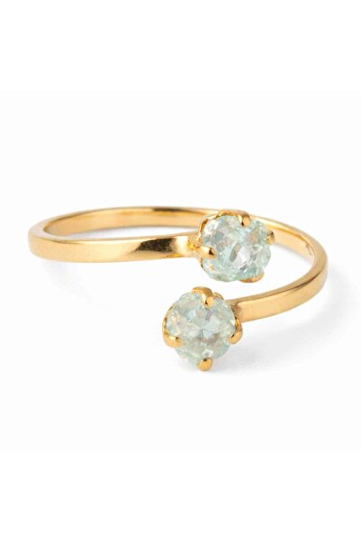 craftmystic Inel reglabil din argint 925 placat cu aur de 18k cu acvamarin br...
