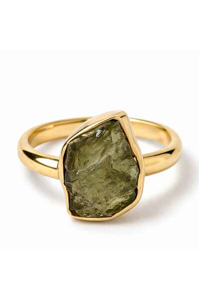 craftmystic 925 silver ring gold-plated with 18K with uneven rough moldavite,...
