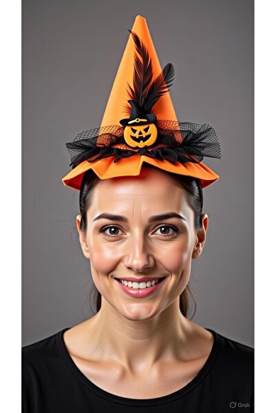 NET MARKET Halloween Lüx Mini Cadı Şapkalı Balkabağı Taç - Siyah Tüllü & Kuş ...