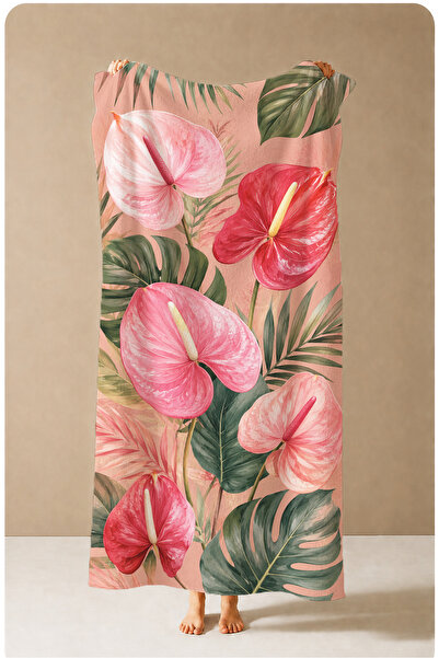 Evmila Tropical Pink Anthurium Leaf Patterned 70X150 Beach Towel - Digital Pr...