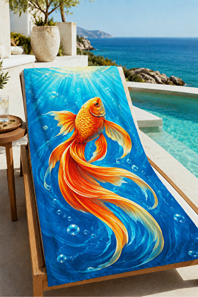 Evmila Japanese-Inspired Orange Koi Fish Patterned 70X150 Beach Towel - Digit...