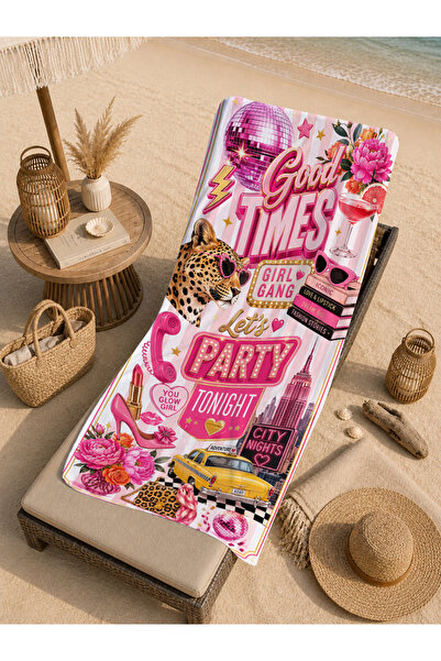 Evmila Pop Art Good Times Party Colaj scris roz cu model 70x150 Prosop de pla...