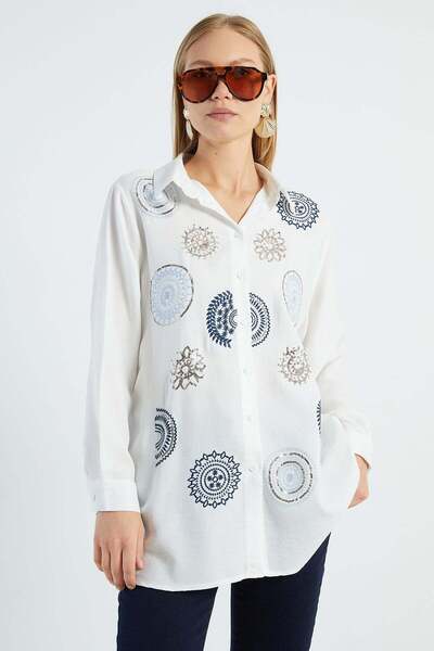 Fulla Moda Fullamodest Sequin Embroidered Shirt