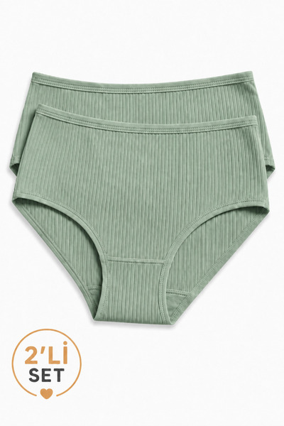 İpeksi Collection 100% Cotton High Waist Ribbed Daily Panties 2-Pack