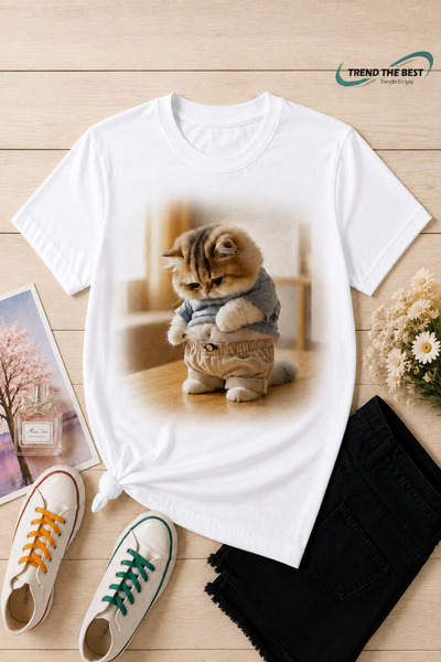 TREND THE BEST Trendin En İyisi Summer Fat Cat Printed Unisex Girls' and Boys...
