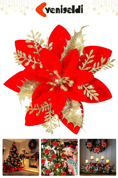Yenigeldi 2 Pieces Glittered Poinsettia Christmas Tree Ornament Christmas Flo...