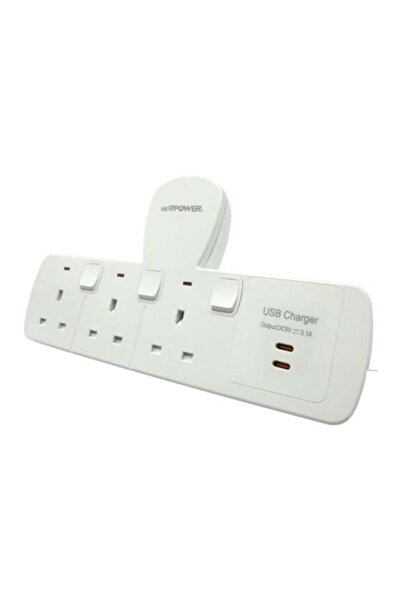 NEWPOWER1 3-Socket 13A Wall Switchboard with 2 Regular Type-C Outputs 109036 ...