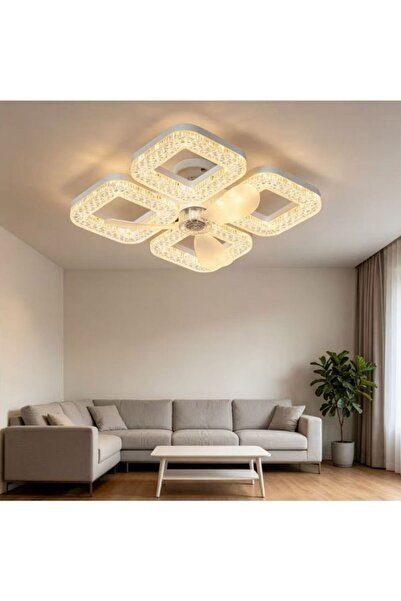 Sunlight Galaksi Kare 3 Renkli Fanlı, Dimli, Kumandalı Avize Ampul