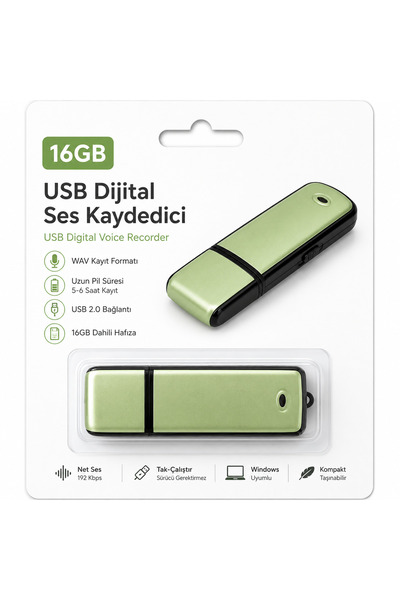AteşTech 16GB USB Dijital Ses Kaydedici – Şarjlı Taşınabilir Kayıt Cihazı