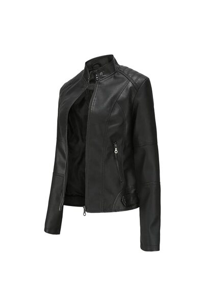 OEM Jachetă bomber de damă din piele ecologică, cu buzunare cu fermoar, PU – ...