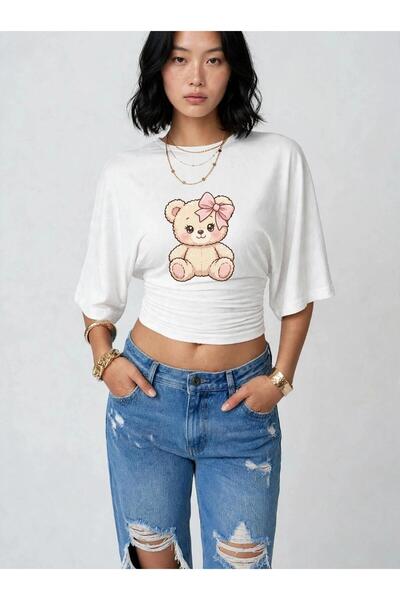 PERISENSE Women's Lycra Bat Sleeve Crop T-Shirt, Fitted at the Waist, Stretch...