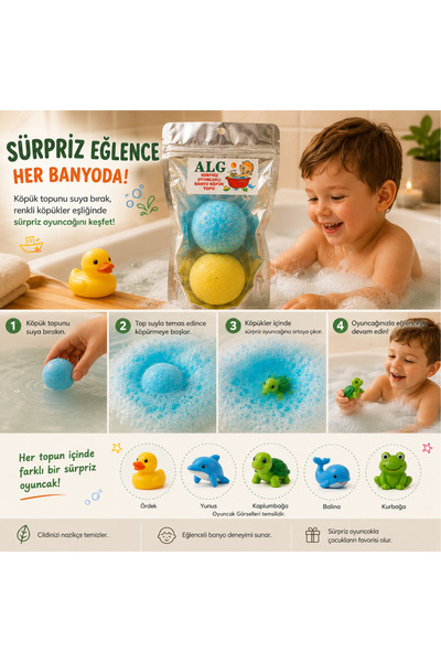 Alg Natural ALG Sürpriz Oyuncaklı Banyo Köpük Topu 2'li Paket – Renkli Eğlenc...