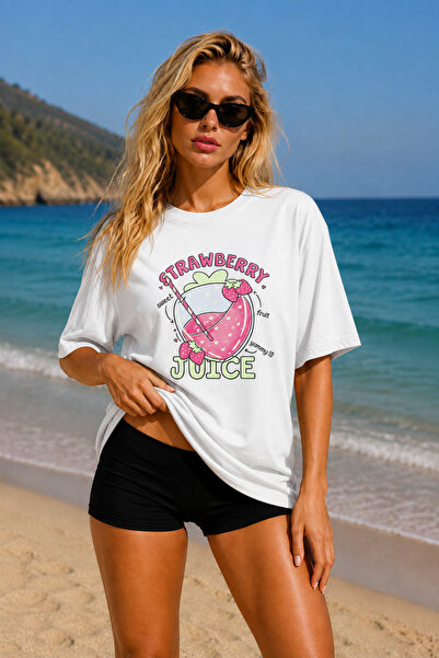 FECCY Premium Strawberry Juice Printed Oversize Women's T-Shirt Men's T-Shirt...