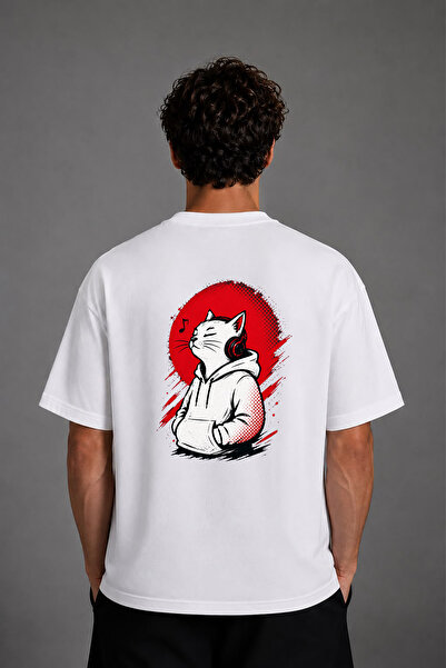 VSRN Cool Cat Design, bela oversize majica sa zadnjim printom