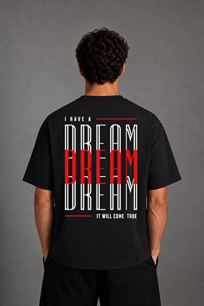 VSRN Tricou oversize negru cu imprimeu pe spate Dream Dream Design