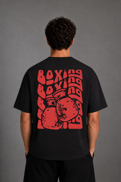 VSRN Tricou oversize negru cu imprimeu roșu la spate cu design de box