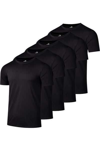 Real Essentials 5 Pack: Men’s Short Sleeve Dry Fit Active Crew Neck T Shirt -...