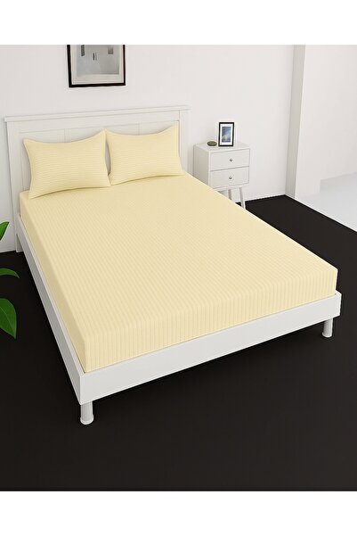 MAXQON ® Deep Fitted Bed Sheet with Pillow Covers, Color Cream