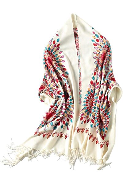 Urban CoCo Women's Embroidered Oversize Tassel Shawl Scarf
