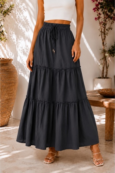 Raben Drawstring Layered Maxi Skirt
