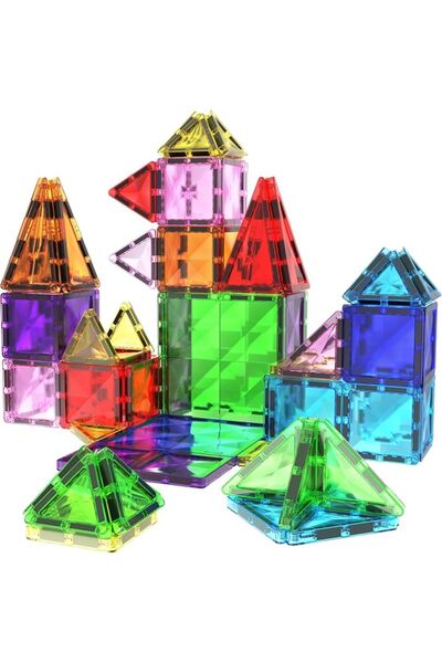 PicassoTiles 30pc Magnetic Building Blocks Mini Diamond Series Travel Size On...