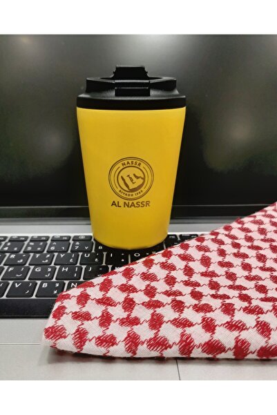 Generic Brand كوب حراري نادي النصر أصفر بغطاء محكم للمشروبات الساخنة والباردة