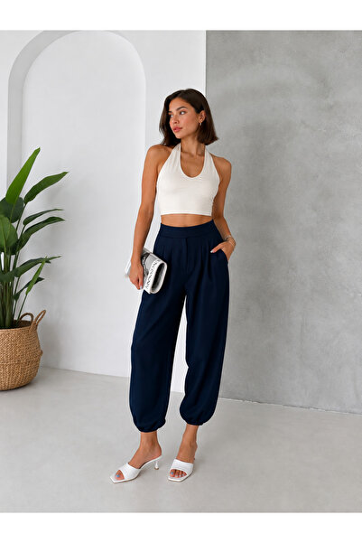MAİMODA Women's Pleated Waist Elastic Cuff Harem Pants