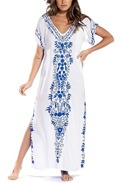 Bsubseach Women Embroidery Short Sleeve Bikini Swimsuit Cover Up Side Split B...