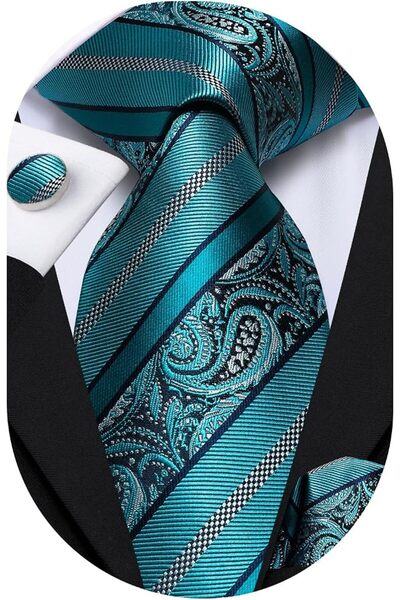 Dubulle Mens Paisely Silk Tie for Men Necktie and Pocket Square Set