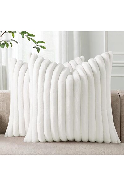 Pallene Faux Fur Plush Throw Pillow Covers 18x18 Set of 2, Luxury Soft Fluffy...