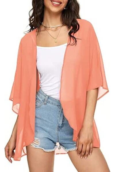 Indian's Women's Solid Puff Sleeve Kimono Cardigan Loose Cover Up Casual Blou...