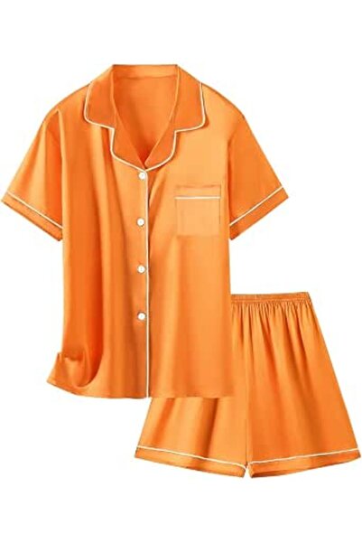 GENERAL Schbbbta Girls Boys Satin Pajamas Set, 2Piece Silk Nightwear Button-D...