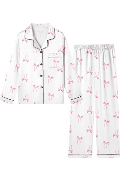 GENERAL Schbbbta Girls Boys Satin Pajamas Set, 2Piece Silk Nightwear Button-D...