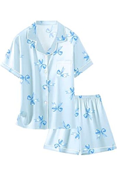 GENERAL Schbbbta Girls Boys Satin Pajamas Set, 2Piece Silk Nightwear Button-D...