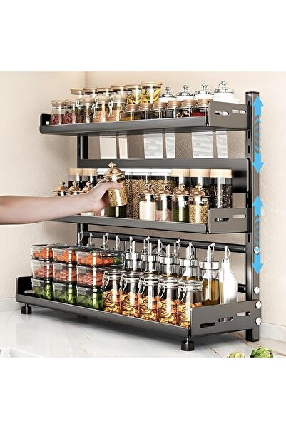 EOGILY Eojele Bamboo Spice Drawer Organizer, 3-Tier Foldable Spice Drawer Tra...