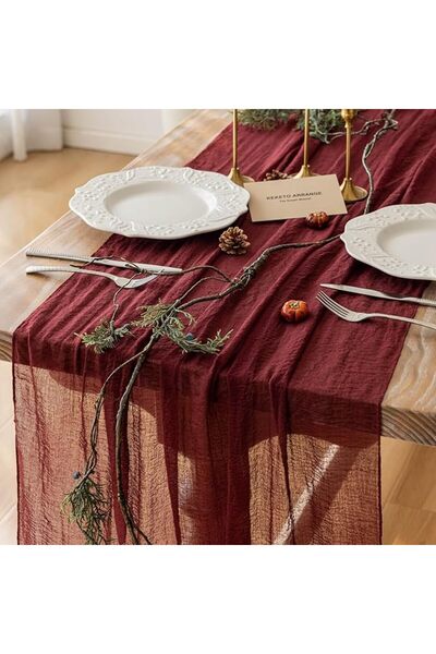 GENERAL Keketo Fall Thanksgiving Table Runner Terracotta Rust Gauze 120 Inch ...