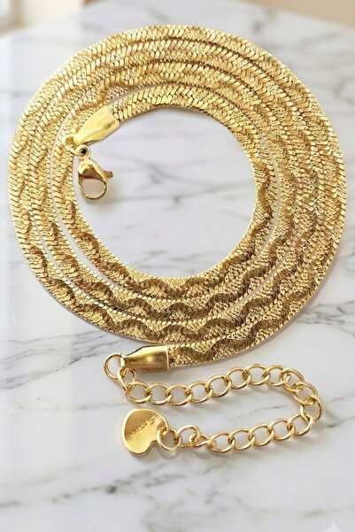 Rua Jewelry Steel Pyramid Texture Chain Necklace 2 mm Gold Color |   Anti-Tar...