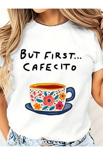 23ERVA Coffee Lover, Women's But First Cafecito With Floral Cup Design, Pure ...