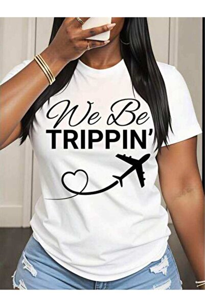 23ERVA Casual Style, Women's T-Shirt, We Be Trippin' With Plane Heart Design,...