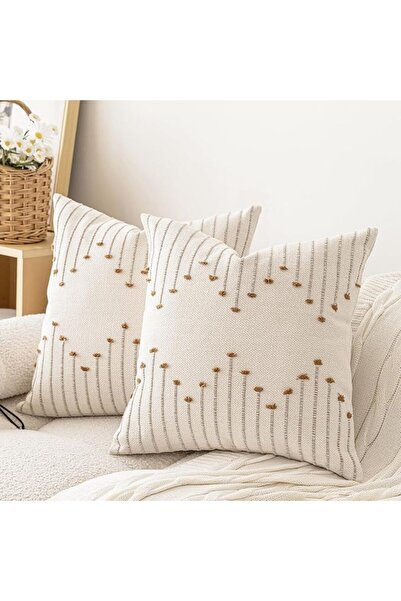 GENERAL LILEPOY Boho Throw Pillow Covers 20x20 Set of 2 Neutral Decorative Te...