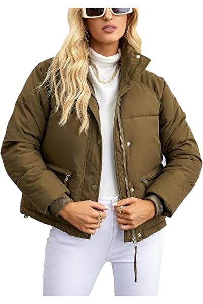 GENERAL GXFGZZRS Womens Winter Cropped Puffer Jacket Long Sleeve Stand Collar...