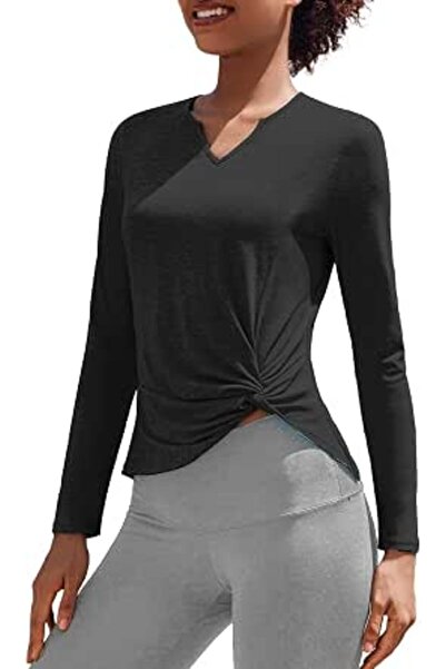 GENERAL PINSPARK Womens Long Sleeve Shirts Workout Tops V Neck Twist Front Hi...