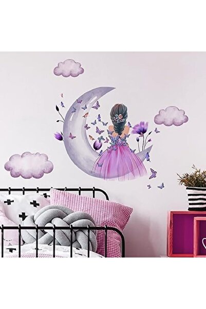 Generic Baby Girls Wall Stickers Purple Flower Butterfly Moon Cloud Wall Stic...